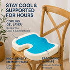 Ergonomic Gel Insert Memory Foam Seat Cushion | Cooling Gel Pad | Sciatica | Back Pain Relief | Office Chair Cushion |Stadium Seat, Airplane Seat Cushion, Chair Pads | Lumbar Support Pillow |Hip Pads