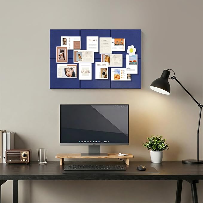 Baysola Large Cork Boards for Walls – 36" x 24" Self Adhesive Felt Wall Tiles, Ideal for Office Black Bulletin Board, Easy to Install Pin Board Photo Board