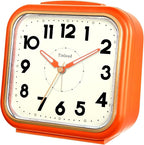 Tinload 5.5" Large Analog Alarm Clock • Silent Non Ticking • Gentle Wake • Beep Sounds • Increasing Volume • Battery Operated Snooze and Manual Light • Retro Orange