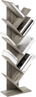 Furinno TREE Book Shelf, 9-Tier Bookshelf, Tree Bookcase with Angled Open Shelf, 8.4" x 15.7" x 50.9", for Room Decor, for Living Room, Bedroom, Home Office, French Oak