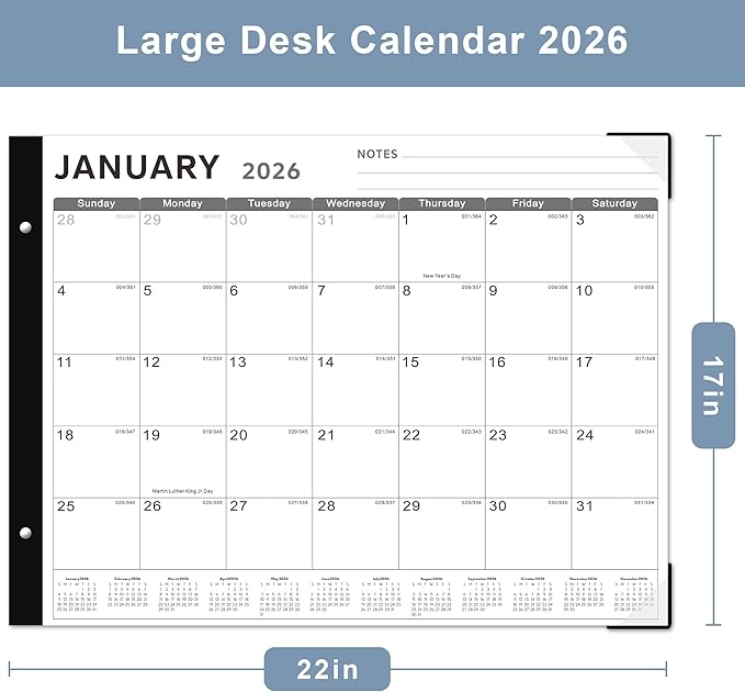 Desk Calendar 2026, KOPEESY 22" x 17" Large Desk Calendar, 18 Mouths From January 2026 to June 2027, Desktop Calendar with Notes and Thick Paper for Home, Office and School