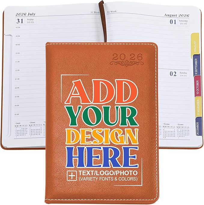 Custom Personalized 2026 A5 Planner - Customizable with Logo/Photo/Text | Soft PU Leather Cover, Monthly/Daily/Academic Weekly Pages & Calendar for School, Orange