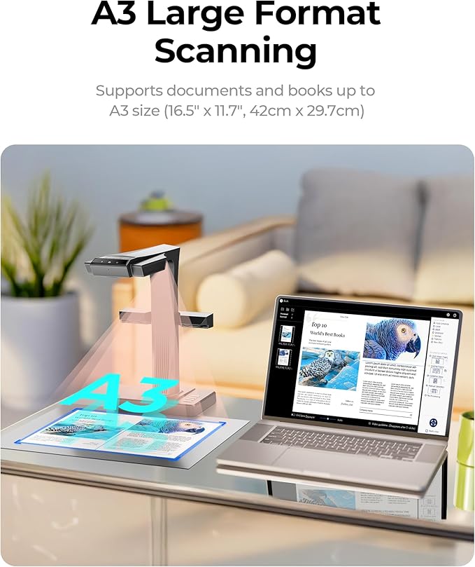 CZUR ET MAX Book Scanner, 38MP High-Resolution Overhead Document Scanner with Curve-Flattening, Auto Page Detection, OCR, HDMI Output, Compatible with Windows/Mac/Linux