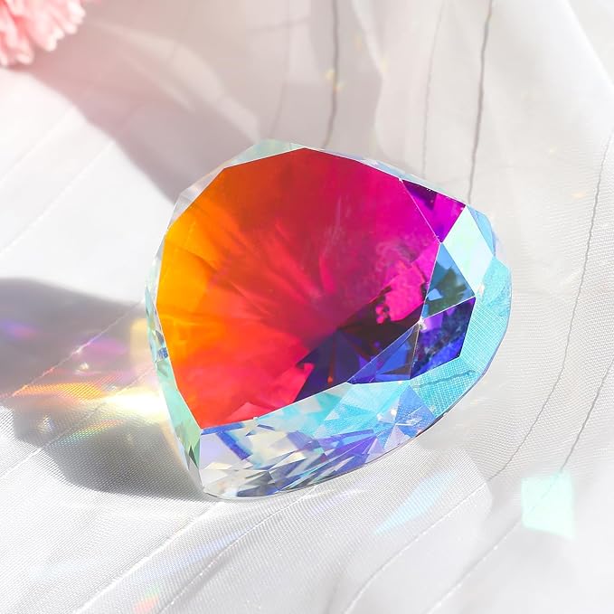 SWTHONY 60mm Crystal Diamond Paperweight Heart Shaped Glass Gems Big Fake Diamonds Paper Weights for Women Desk Wedding Centerpiece AB-Coated