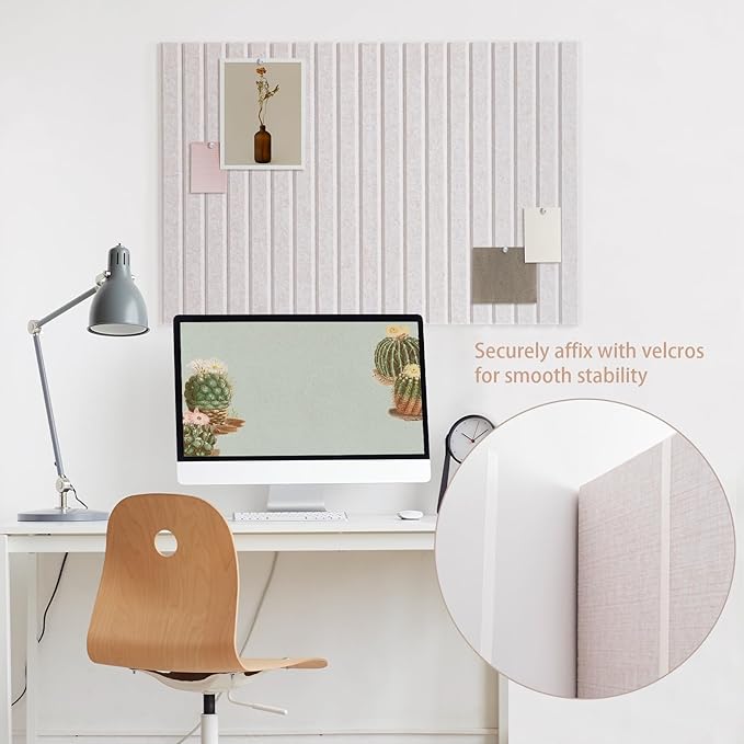 Lightomorrow Bulletin Board, 36 x 24 inches Felt Board Decorative Pin Board, 3' x 2' Cork Board Alternative for Wall, Foldable Photo Board with 20 Pushpins - Oatmeal Stripes