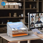 GAWERK Letter Tray Organizer, Mesh Desk File Organizer with 3 Paper Trays and 2 Vertical Upright Section (Silver)