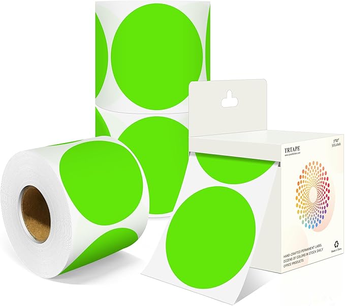 3 Inch Round Colored Dot Stickers, 2000 PCS, 4 Rolls in Dispenser Box - Light Green Circle Color Coding Labels Dot Labels for Office, Home, Inventory Organizing