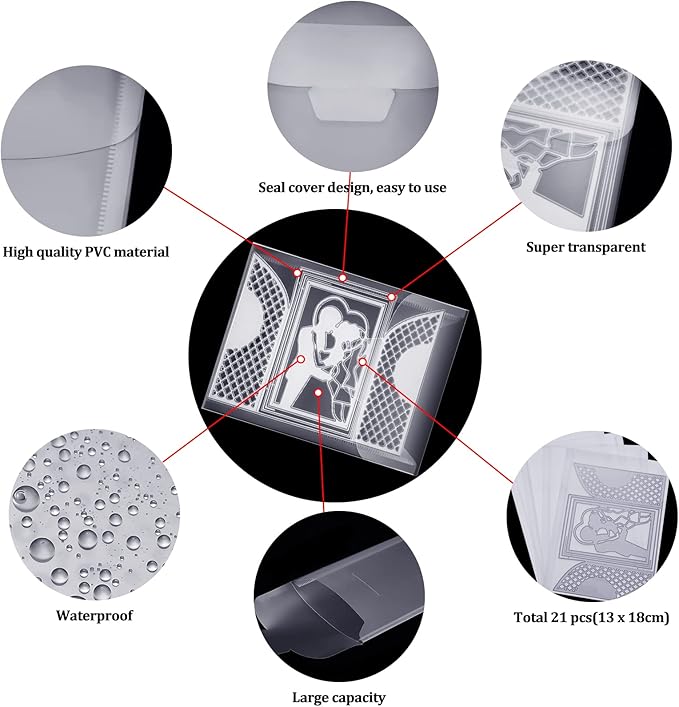 Marspark 21 Pieces Clear Stamp and Die Storage Bag Pockets Resealable Plastic Seal Storage Envelopes Case Dies Stamp Pocket for Christmas DIY Paper Card Craft(5 x 7 Inch)