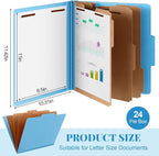 Skyygemm 24 Pcs Classification Folders Letter Size, 3 Divider Pressboard File Folder with Fasteners, Expanding File Organizer Bulk for School Teachers, Office Employee, Coworker, Staff (Blue)