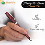 FPR Himalaya V2-Chrome Ultra Flex Nib Pen - Twist-Style Converter Filled Calligraphy Pens for Writing - Fancy Pens for Men & Women - Flex Fountain Pen w/Metal Clip & Cap Ring (Maroon Ebonite)