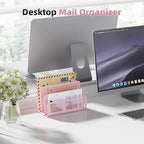 Marbrasse Mail Organizer for Desk, 3-Slot Mesh Metal Mail Holder countertop, Letter Holder, Office Desktop Envelope and Document Storage Rack (Pink)