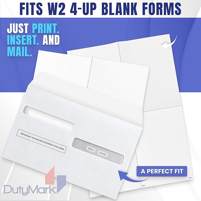 W2 Forms 2025 with Envelopes, Blank W2 4 Up Tax Forms 2025, 50 Employees kit, with Instructions in Back, Compatible with QuickBooks and Accounting Software, Idea for E-Filing, 50 Self Seal Envelopes