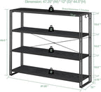 HCHQHS Bookshelf, 4-Tier Industrial Bookcase, Black Open Book Shelf, Freestanding Tall Bookshelves with Metal Frame