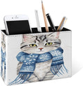 Famame Winter Scarf Cat Pencil Holder for Desk, Leather Desktop Container Pen Cup Storage Study Table Pen Organizer Makeup Brush Holder for Classroom Office Home