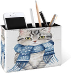 Famame Winter Scarf Cat Pencil Holder for Desk, Leather Desktop Container Pen Cup Storage Study Table Pen Organizer Makeup Brush Holder for Classroom Office Home