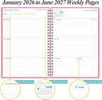 2026-2027 Planner - 18 Months Weekly & Monthly Planner from January 2026 - June 2027, Spiral Planners 2026-2027 with Elastic Closure, Inner Pocket, Medium 5.8" x 8.3", Pink