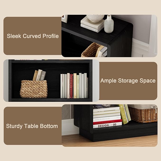 ChooChoo 3-Tier Bookcase, Wooden Bookshelf, Farmhouse Bookshelf with Open Storage, Tall Bookcase for Bedroom and Home Office, Black