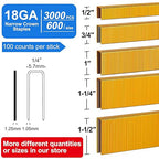 SimCos 18 Gauge 1/4" Narrow Crown Staples (1-1/2",1-1/4" 1", 3/4", 1/2"), Galvanized Assorted Sizes for 18 GA Pneumatic or Electric Stapler or Staple Gun,Project Pack (Assembly 3000)
