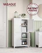 VASAGLE Floor Storage Cabinet, Freestanding Storage Unit with 4 Doors, Adjustable Shelves, 11.8 x 23.6 x 43.3 Inches, for Entryway, Bathroom, White UBBC552P31