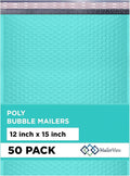Teal Large Poly Bubble Mailers 12x15 inch | Self Seal Padded Envelopes Cushioned Bubble Mailer | Usable Size 12x15 | WaterProof | Lightweight mailing Shipping Bags | 50 Pack Bulk
