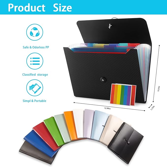 Nicfaec Expanding File Folder, 13 Pockets, Purple, Polypropylene