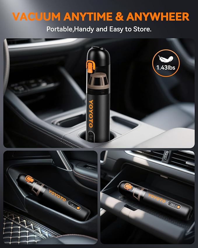 yoyoto Car Vacuum, Handheld Vacuum Cordless with 21000Pa Powerful Suction & 3 Modes, 4-in-1 Portable Hand Held Mini Vacuum Cleaner Rechargeable, Ultra Light for Car Home Office (Black)