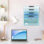 EASEPRES 6 Tier Mesh Hanging Wall File Organizer, Desk Vertical Mail Paper Document Folder Holder Rack with Bottom Tray and Nametag Label for Office Home School, Blue