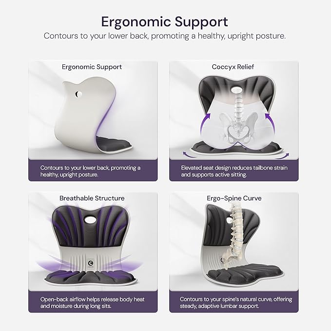 CabeVibe CabSupport Ergonomic Lumbar Support Seat Cushion M1 Plus - Posture Correction Spineseat for Office Chair, Car, Home with Breathable Memory Foam