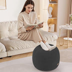 MeMoreCool Round Pouf Ottoman – 20x20x15 Inch Stuffed Footrest with Foam Filling, Dark Grey Small Circle Footstool for Living Room | Soft Teddy Fleece Cover | Washable Compact Floor Pouf