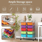 LDAILY 10 Drawer Rolling Cart, Storage Cart Organizer on Wheels, Drawer Cart with Metal Frame & Large Storage Capacity, Rolling Cart with Drawers for Living Room Classroom, Office