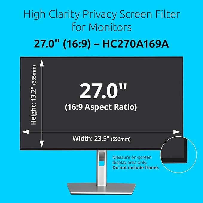 Kensington High Clarity Privacy Screen for 27 inch 16:9 Widescreen Monitor, Easy Installation Computer Privacy Filter for Desktop, 2H Hardness Protection, Compatible with LG Samsung Dell, HC270A169A