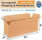 Long Moving & Shipping Boxes 24 x 8 x 8 inches (5-Pack) - Extra Strength 200 lb vs Regular - Corrugated Cardboard Boxes for Delivery - Long Box for USPS - Box to Pack Moving by IDL Packaging