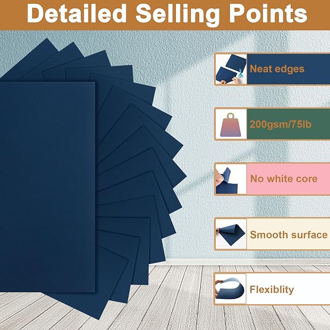 Silunkia 300 Sheets Navy Blue Cardstock 8.5 x 11 Crafts Paper, 75lb Heavyweight Dark Blue Paper Card Stock for Cards Making, Menus, Office Printer, Greeting Cards, Wedding Invitations
