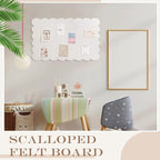Mooliwe Scalloped Felt Bulletin Board 36 x 18 Inches Foldable Beige Pin Cork Board Alternative for Wall, 3' x 1.5' Trifold Picture Vision Self Adhesive Bulletin Decorative