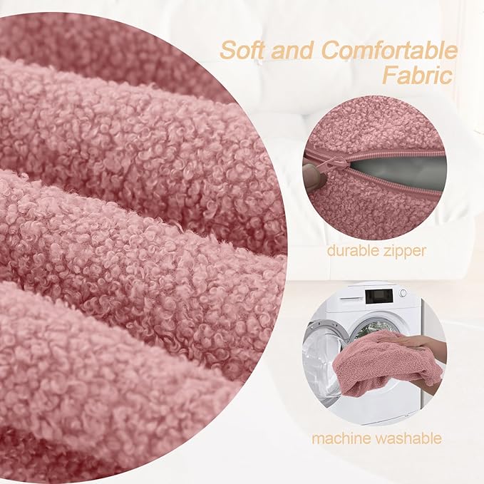 MeMoreCool Stuffed Round Pouf Ottoman Foot Rest, Floor Pouf Foot Stool with Soft Foam Chunk Filling, Small Round Ottoman Footstool Circle Footrest for Living Room, Pink