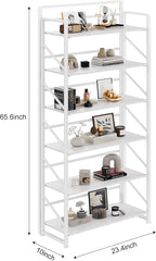 JSB No Assembly Folding Bookshelf, 6 Tier Industrial Metal Book Shelf for Storage, Vintage Wood Foldable Bookcase for Living Room, Bedroom, Office Organization Shelves