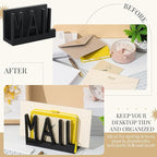 Vercraft Mail Organizer Holder Organizer Countertop Modern Wooden Black Letter Holder with Cutout Lettering Design Outgoing Mail Holders for Office Desktop Envelope and Document Storage Rack