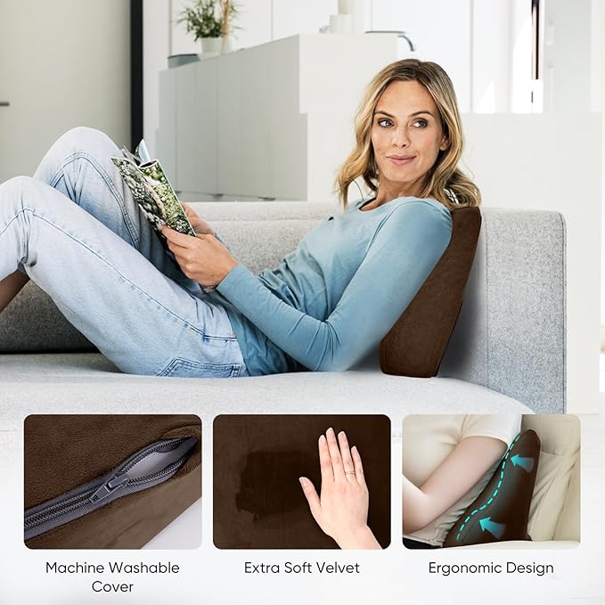 AHUAWA Lumbar Support Pillow for Recliner Chair and Couch, Memory Foam Back Cushion Ergonomic Large Back Support Pillow for Lower Back Pain Relief, with Soft Velvet