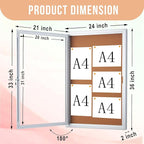 Homezelle Enclosed Cork Bulletin Board 36"x24" Outdoor Weatherproof Cork Noticeboard with Locking Door Wall-Mounted Silver Aluminium Frame for Home, School, Office, Community, Hospital