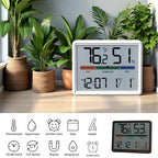 Luzsco Digital Hygrometer Indoor Thermometer, Clock with Temp & Humidity, Temp Gauge with Comfort Indicator, Wall/Magnetic/Desk Alarm Clock for Bedroom, Baby Room, Office, Kitchen, Garage (Black)