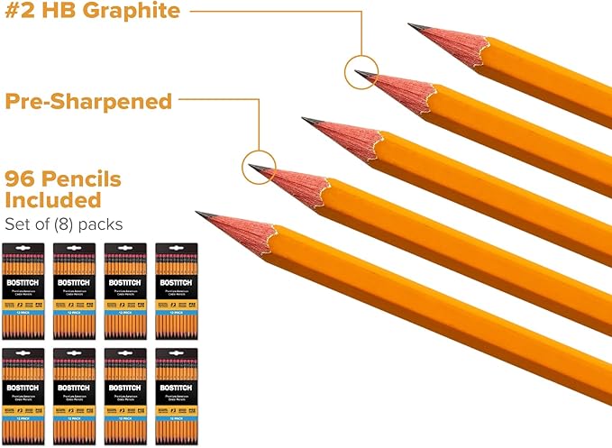 Bostitch Office Premium #2 Pencils, American Cedar Wood, Pre-Sharpened, HB Graphite, 60-Pack