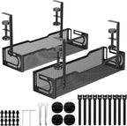 2Pack Under Desk Cable Management Tray, No Drill Mesh Desk Cable Tray, Wire Management Tray Cable Management Rack, Wire Organizer and Cable Management Box (Black)