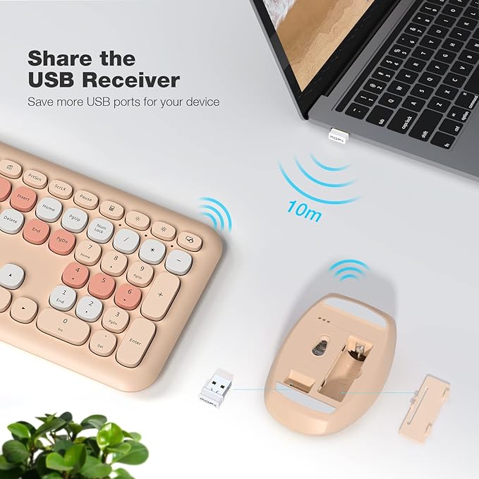 MOFII Wireless Keyboard Mouse Combo, Colorful Compact Full Size Wireless Keyboard and Mouse Set 2.4G Ultra-Thin Sleek Design for Windows, Computer, Desktop, PC, Notebook- Milk Tea Colorful