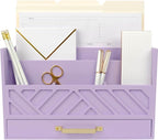 BLU MONACO Purple Mail Organizer Countertop | Wooden Desk Storage with Drawer | Mail Sorter & Bill Holder for Desk | Farmhouse Desktop Organizer with Basket for Home, Office & Kitchen