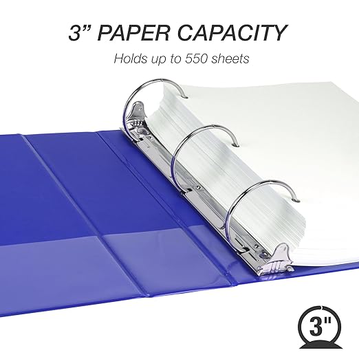 Samsill 3 Inch 3 Ring Binder, Made in USA, Economy Round Ring, Clear View Cover, 550 Sheet Capacity - for School, Home, Office -Dark Blue