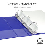 Samsill 3 Inch 3 Ring Binder, Made in USA, Economy Round Ring, Clear View Cover, 550 Sheet Capacity - for School, Home, Office -Dark Blue