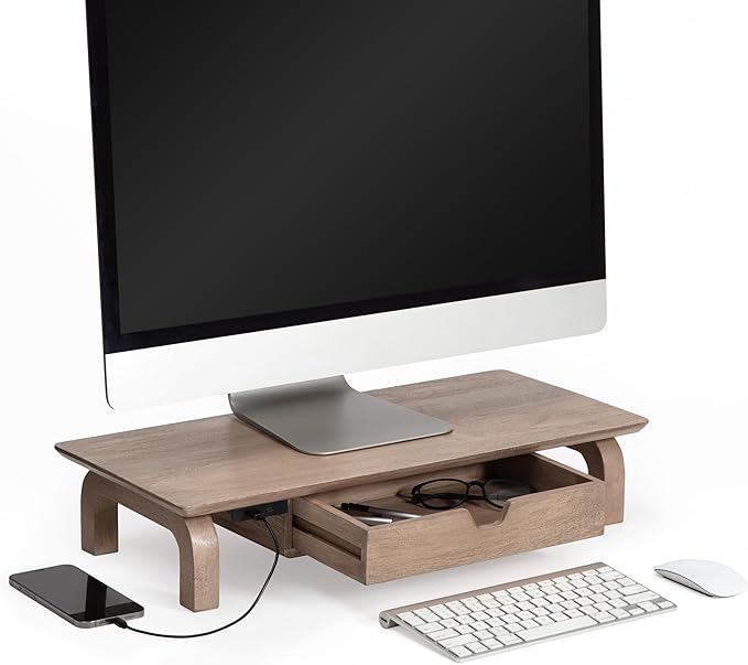 Anji Mountain Monitor Stand - Desktop Organizer & Laptop Riser, Ergonomic Monitor Riser, Space-Saving Monitor Stand for Desk, Durable Construction, Easy Assembly, Ideal for Home & Office,Biscotti