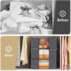 Lifewit 6 Pack Clothes Storage Bag, Foldable Storage Bin Closet Organizer with Reinforced Handle, Sturdy Fabric Blanket Storage with Clear Window, Storage Containers for Clothing, Bedding, Gray