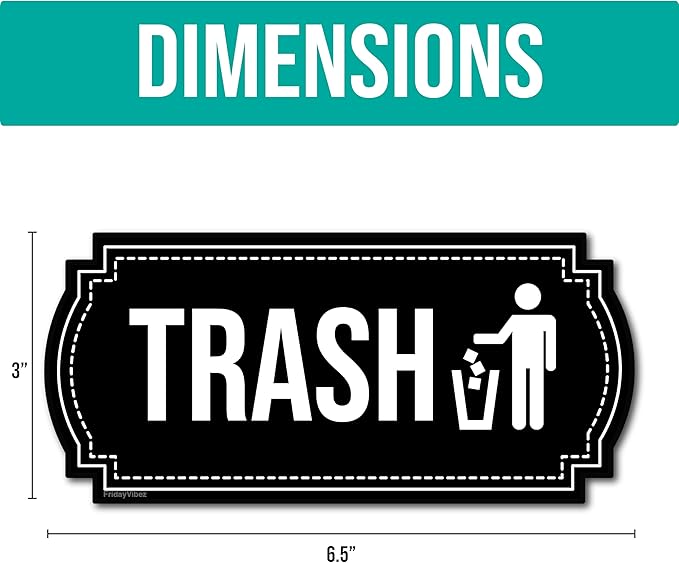 Recycle and Trash Stickers for Trash Cans - Vinyl Recycling Bin Labels - 2 Pack - 6.5" by 3" Green & Black Decals Logo Set - Waste Signs for Home Kitchen or Office Bins Indoor/Outdoor Use