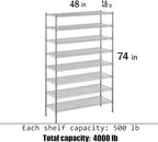 Regal Altair 18" Deep x 48" Wide x 74" Height Wire Shelving Kit | 8-Tier | NSF Commercial Storage Rack Unit